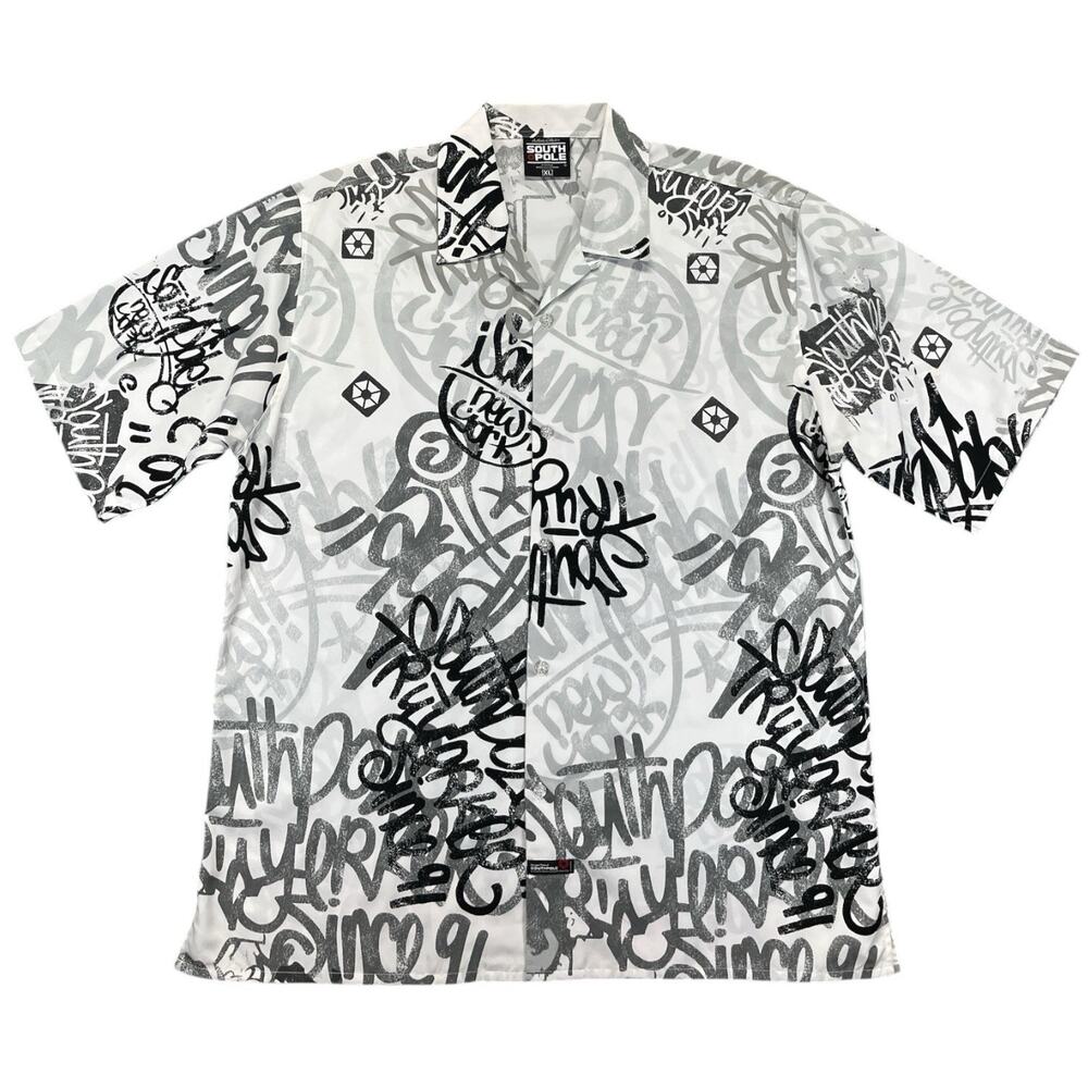 Southpole Graffiti Button Up Shirt Men’s XL Y2K Streetwear Black White